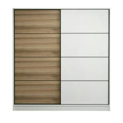 Armoire penderie à portes coulissantes, blanc & effet bois BYRON