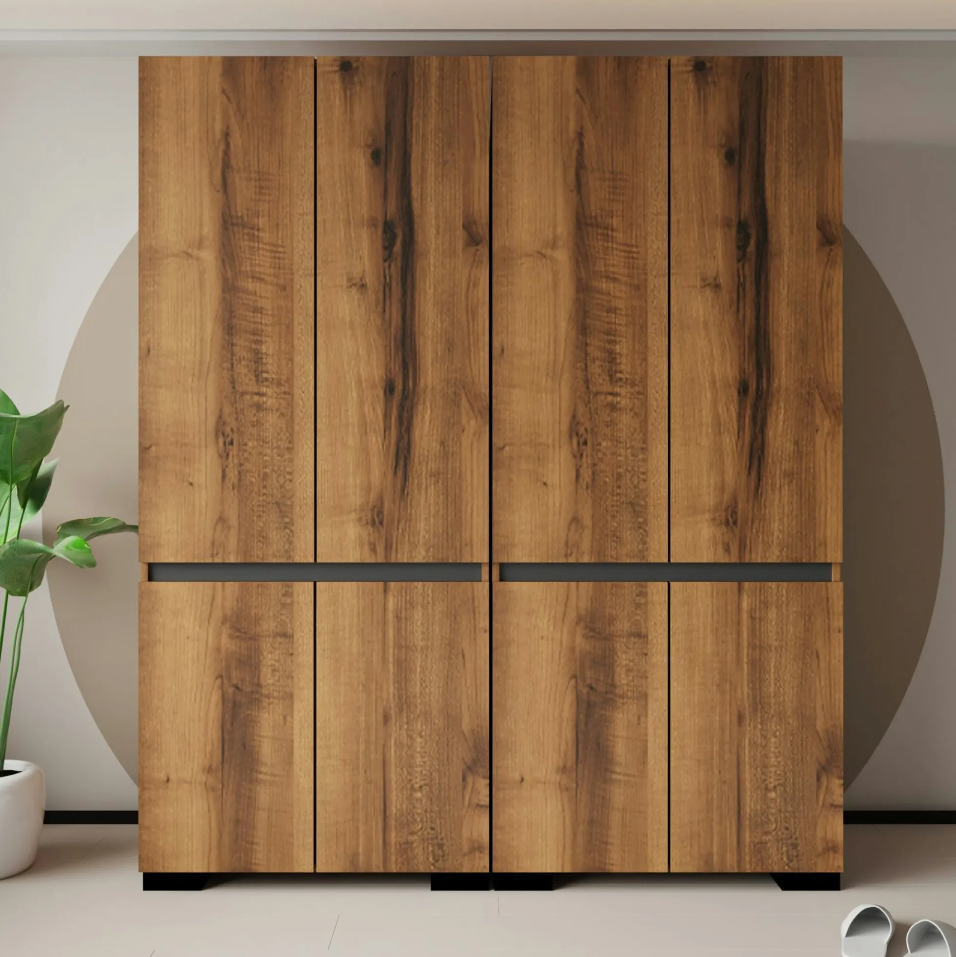 Armoire penderie 8 portes décor noyer et anthracite 180 cm BYRON
