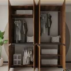 Armoire penderie 8 portes décor noyer et anthracite 180 cm BYRON