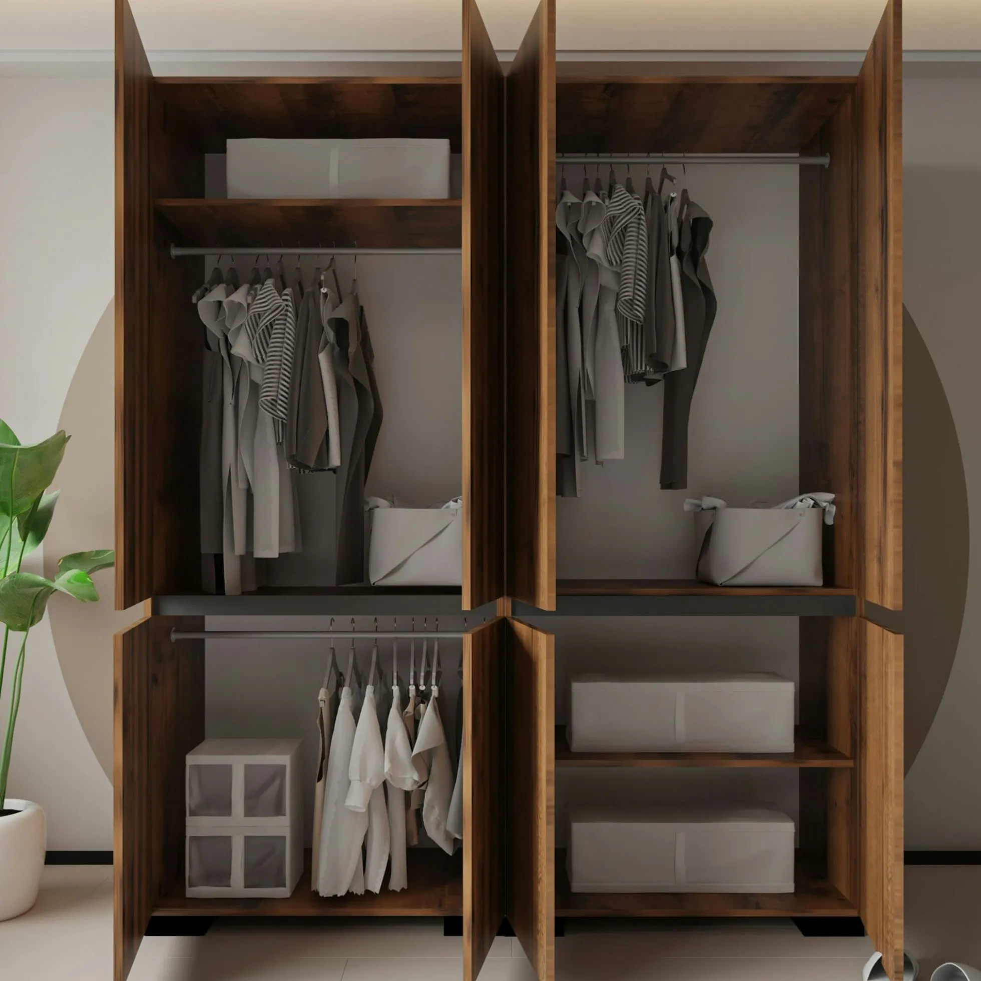 Armoire penderie 8 portes décor noyer et anthracite 180 cm BYRON