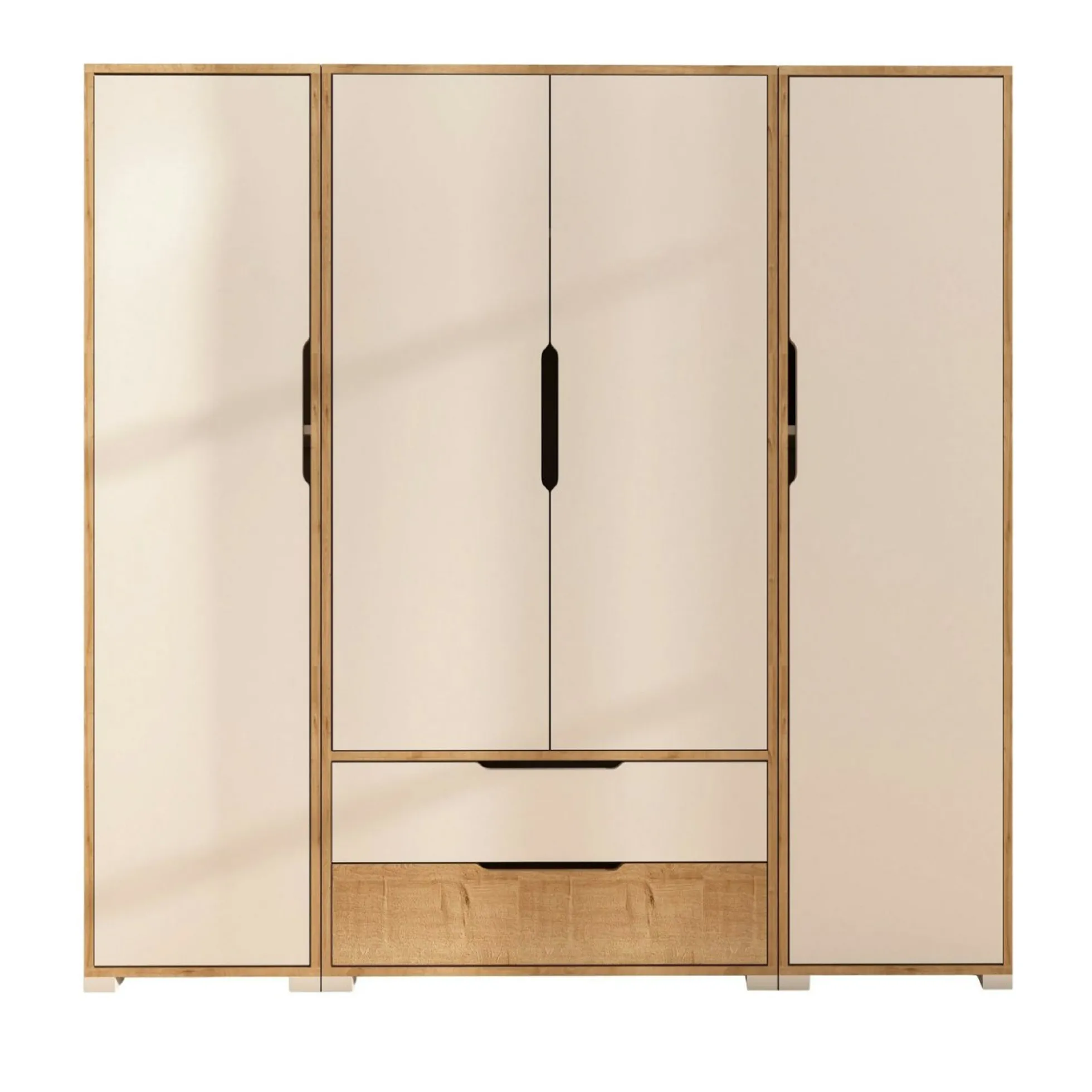 Armoire penderie 4 portes, effet bois et blanc BYRON