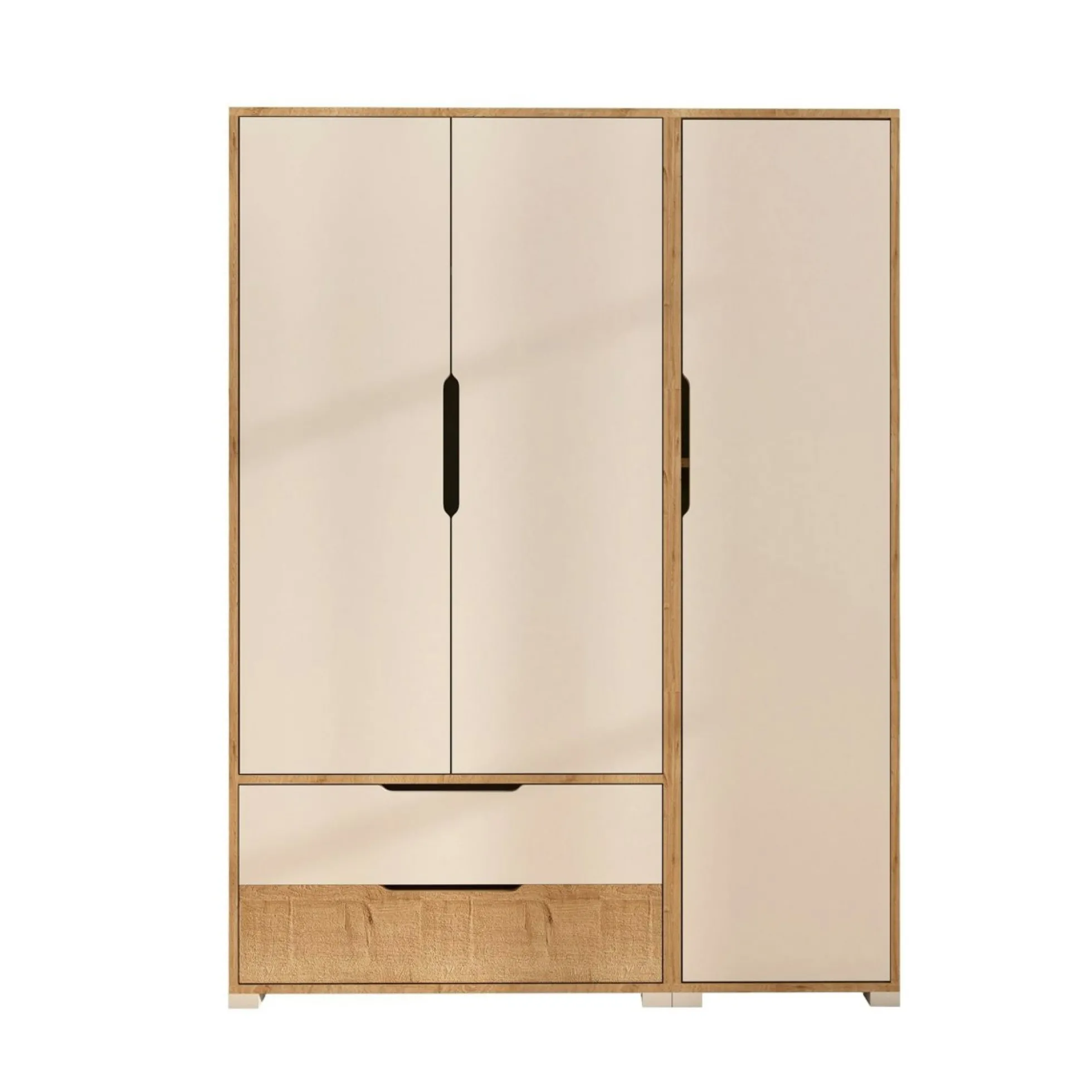 Armoire penderie 3 portes, effet bois et blanc BYRON