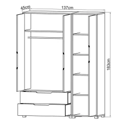 Armoire penderie 3 portes, effet bois et blanc BYRON