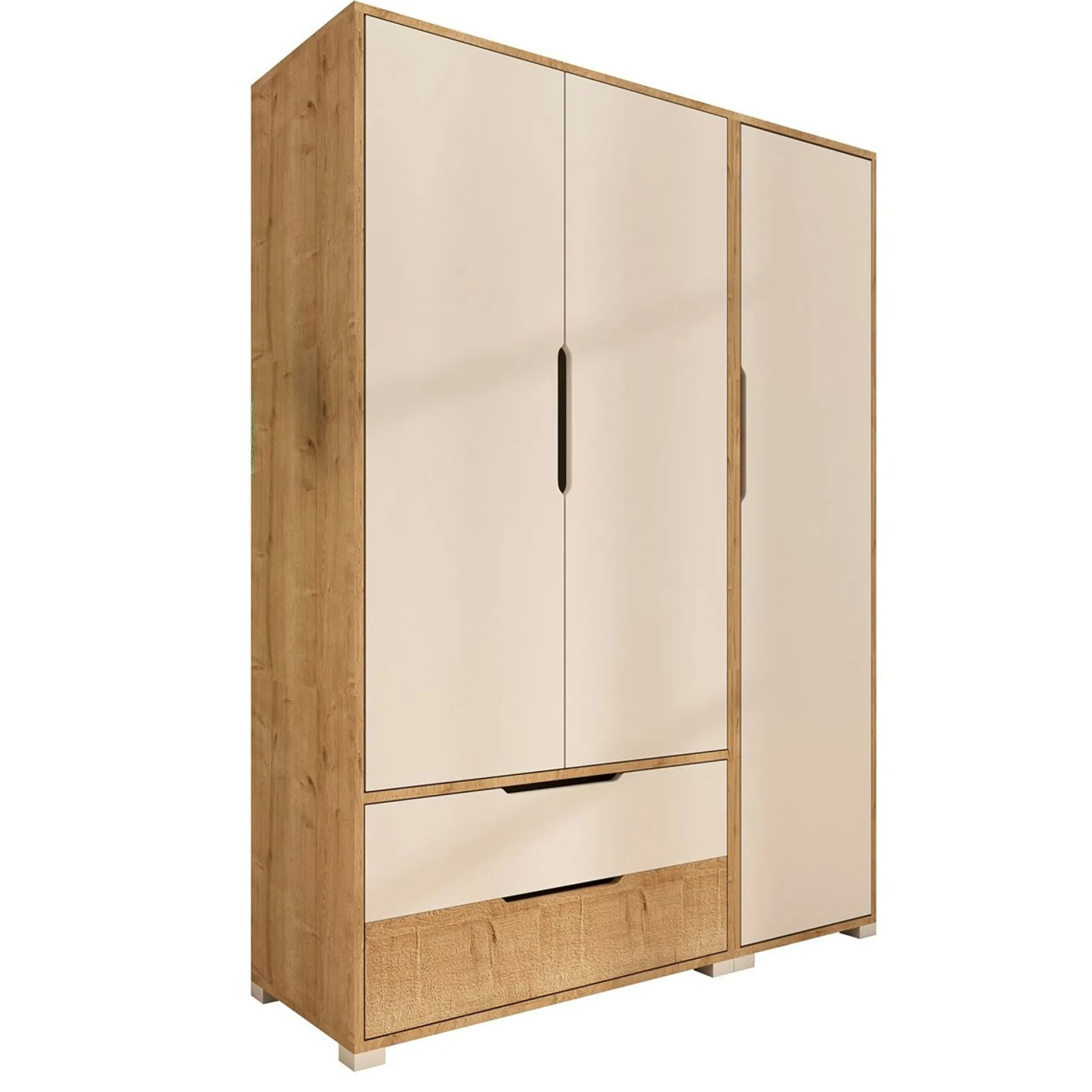 Armoire penderie 3 portes, effet bois et blanc BYRON
