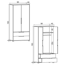 Armoire penderie 2 portes effet bois et blanc BYRON