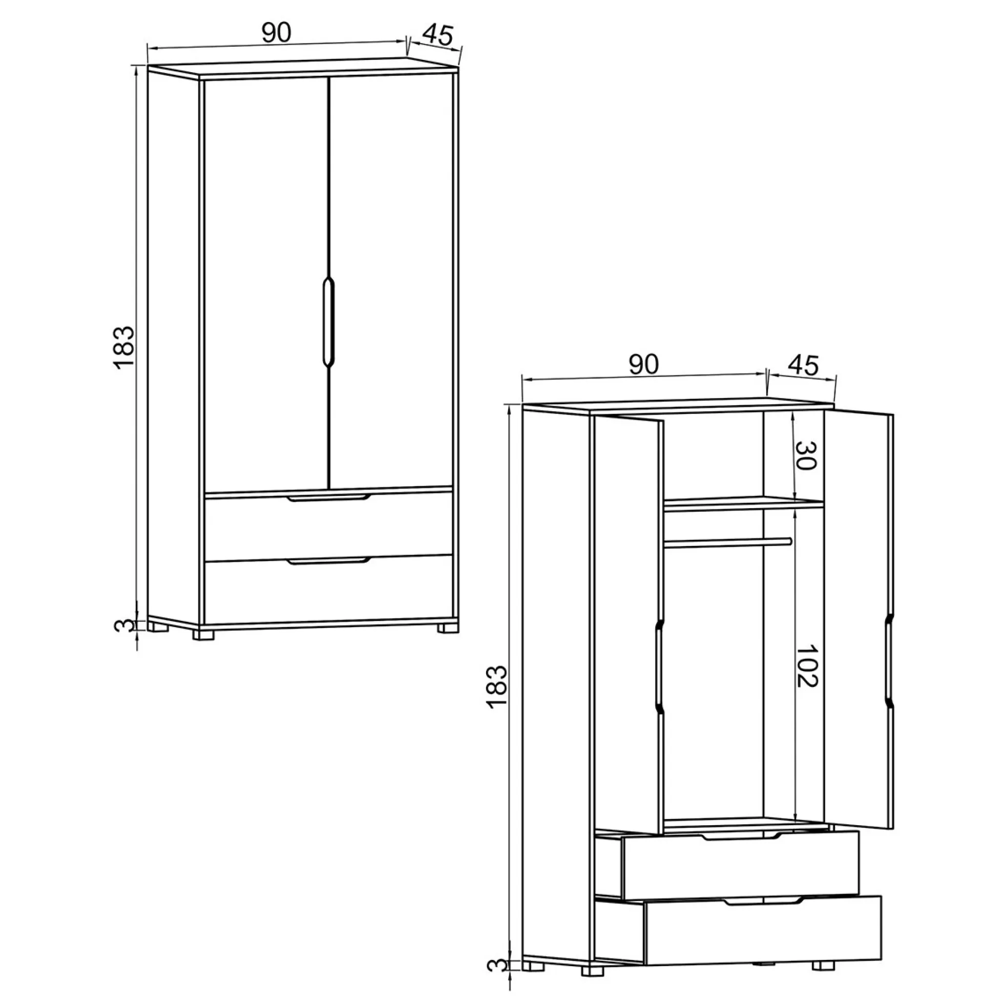 Armoire penderie 2 portes effet bois et blanc BYRON
