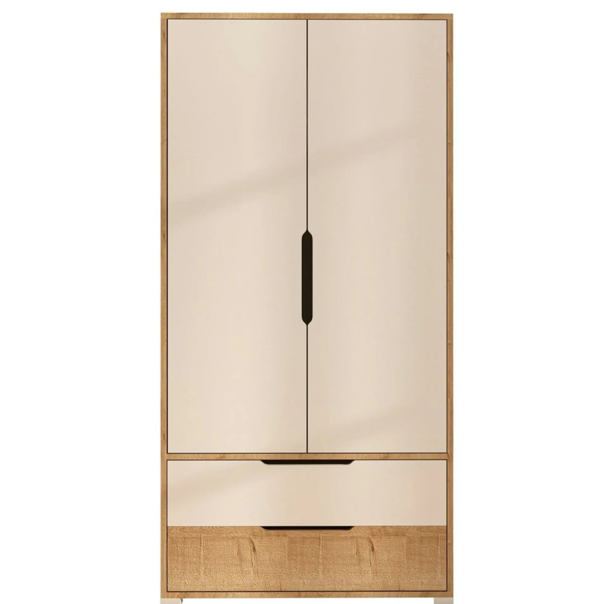 Armoire penderie 2 portes effet bois et blanc BYRON