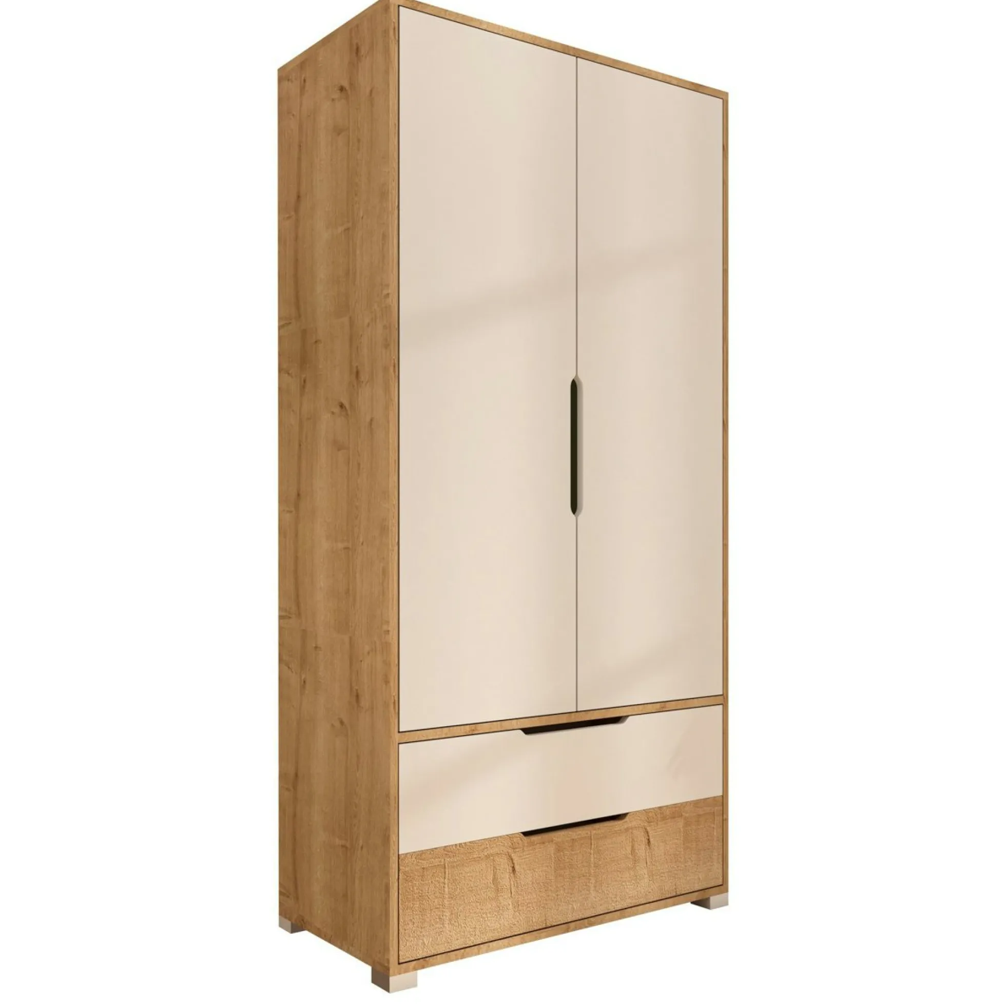 Armoire penderie 2 portes effet bois et blanc BYRON