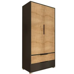 Armoire penderie 2 portes effet bois et anthracite BYRON