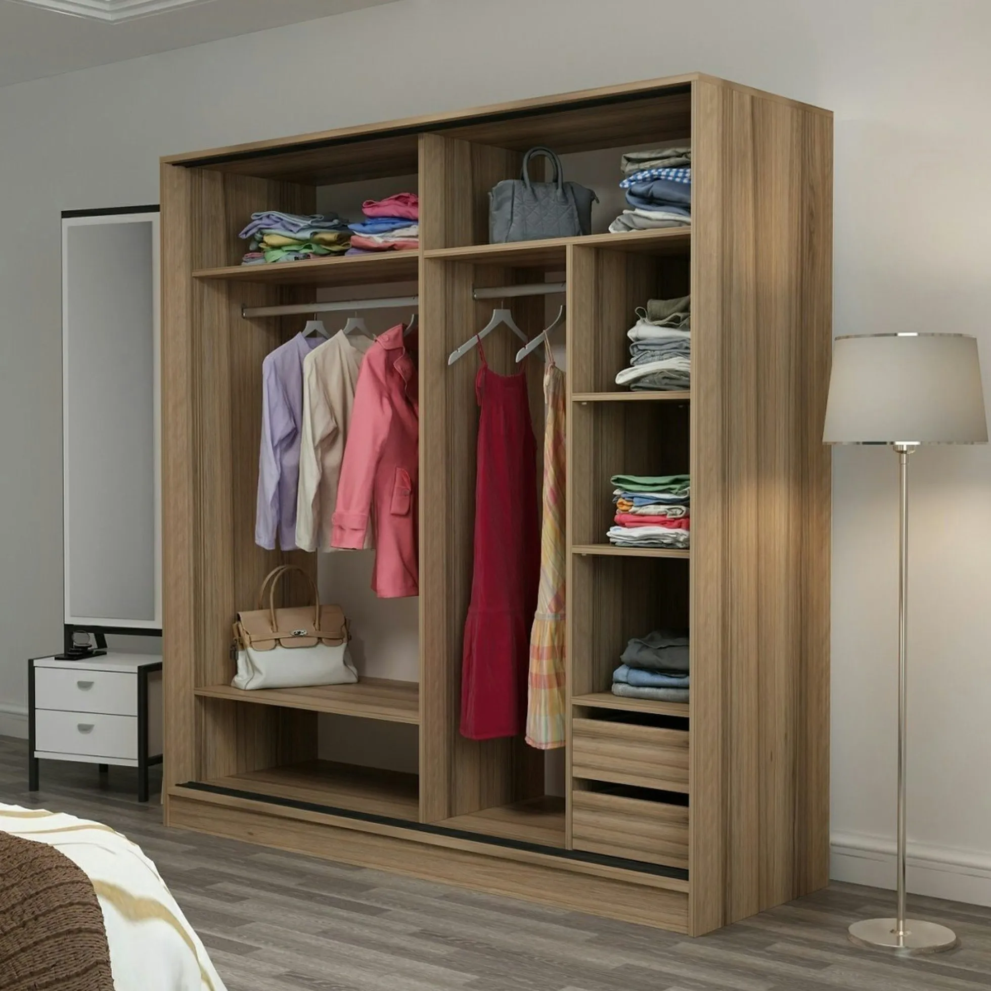 Armoire penderie 2 portes effet bois L.180 cm BYRON