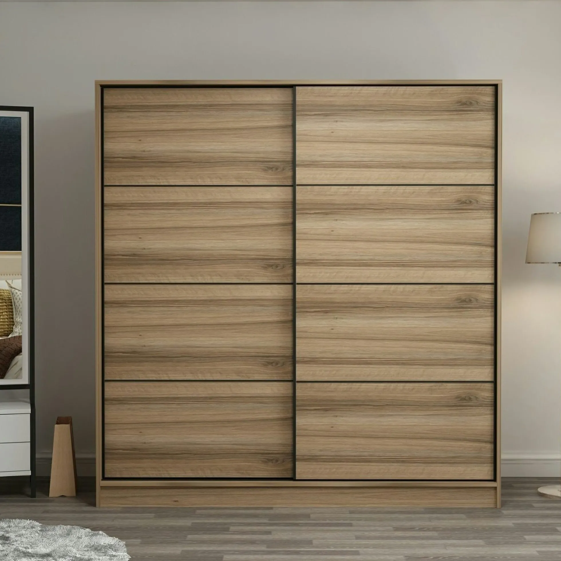 Armoire penderie 2 portes effet bois L.180 cm BYRON