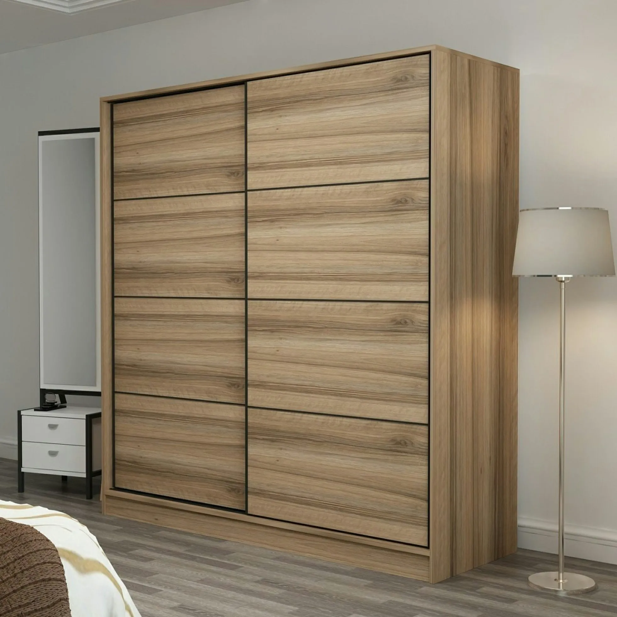 Armoire penderie 2 portes effet bois L.180 cm BYRON