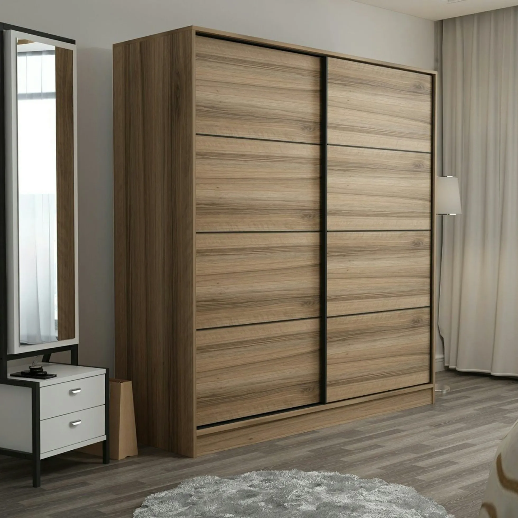 Armoire penderie 2 portes effet bois L.180 cm BYRON