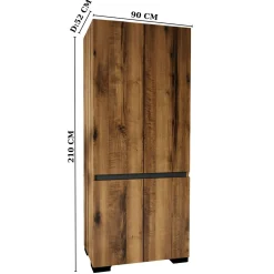 Armoire penderie 2 portes effet noyer détail gris BYRON