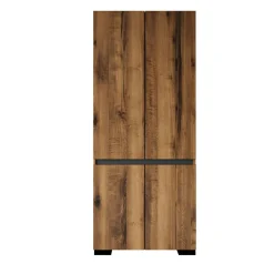 Armoire penderie 2 portes effet noyer détail gris BYRON