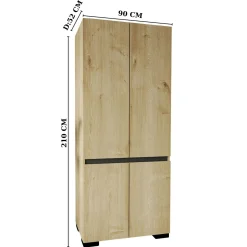 Armoire penderie 2 portes effet bois détail gris BYRON
