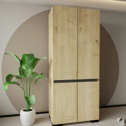Armoire penderie 2 portes effet bois détail gris BYRON