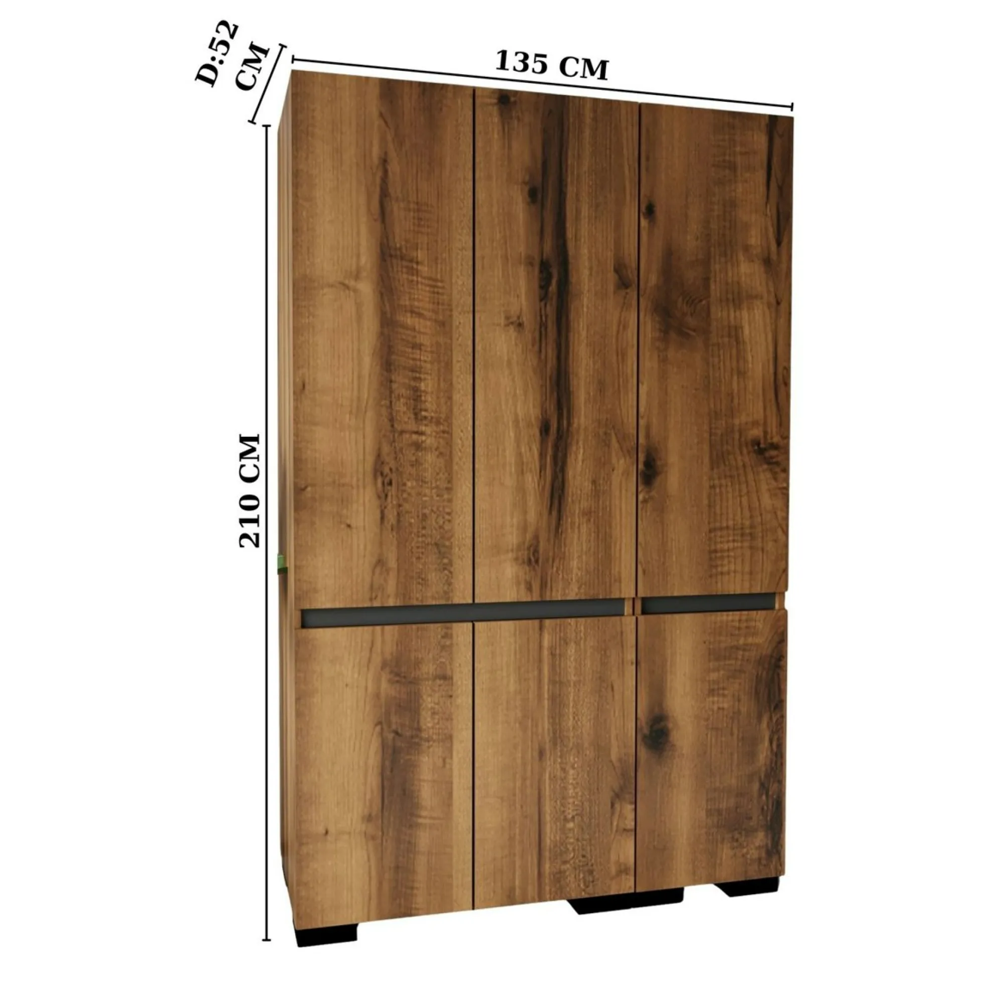 Armoire penderie 3 portes, effet noyer détail gris BYRON