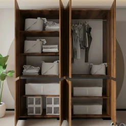 Armoire penderie 8 portes 1 tringle décor noyer et anthracite 180 cm BYRON