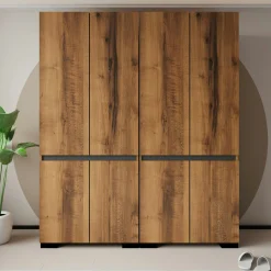 Armoire penderie 8 portes 1 tringle décor noyer et anthracite 180 cm BYRON
