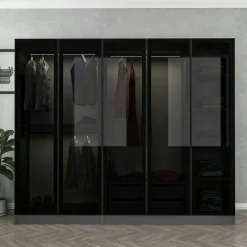 Armoire penderie 5 portes verre et cadre anthracite BYRON