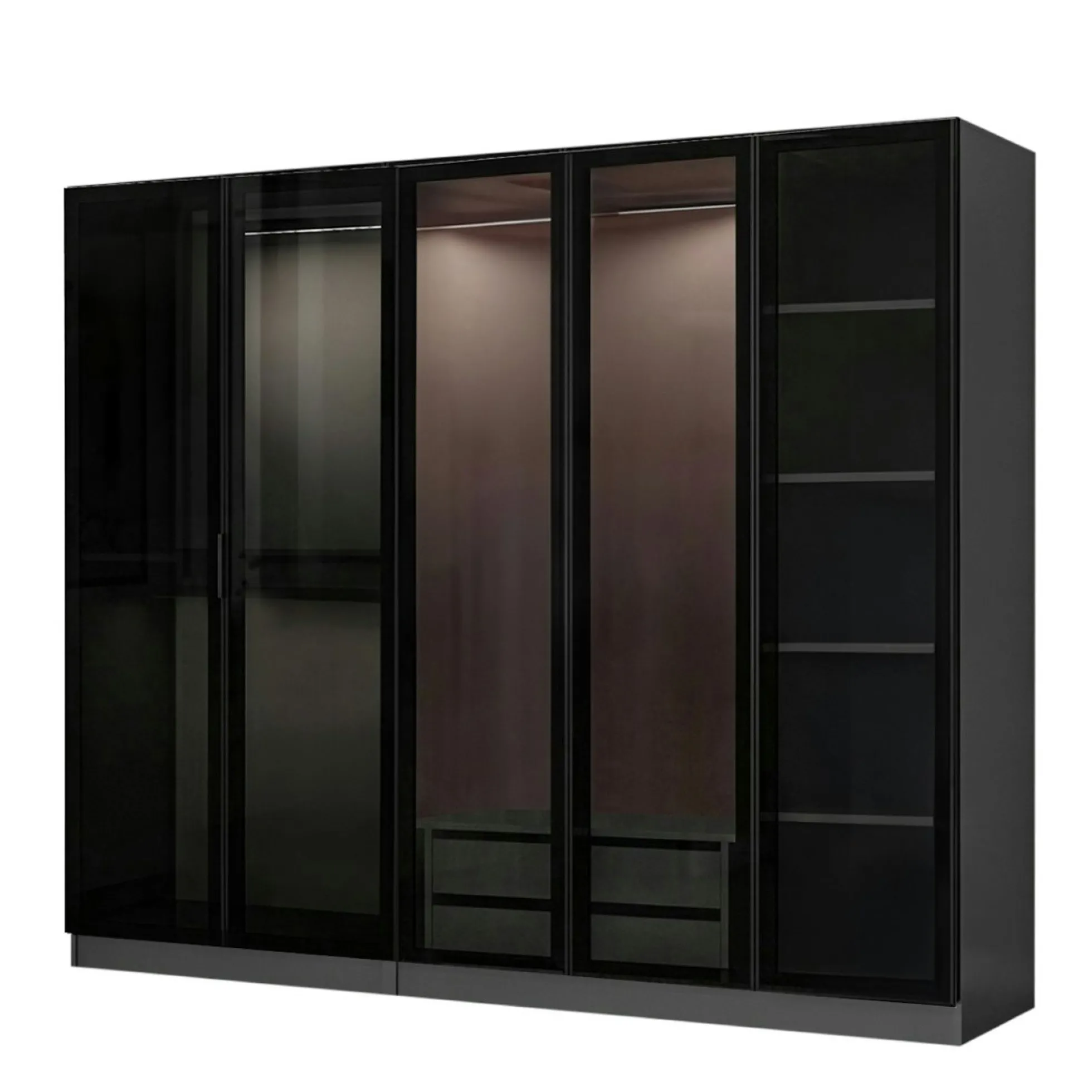 Armoire penderie 5 portes verre et cadre anthracite BYRON