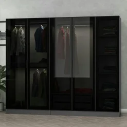 Armoire penderie 5 portes verre et cadre anthracite BYRON