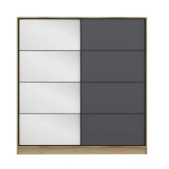 Armoire portes coulissantes effet bois & gris, 1 miroir BYRON