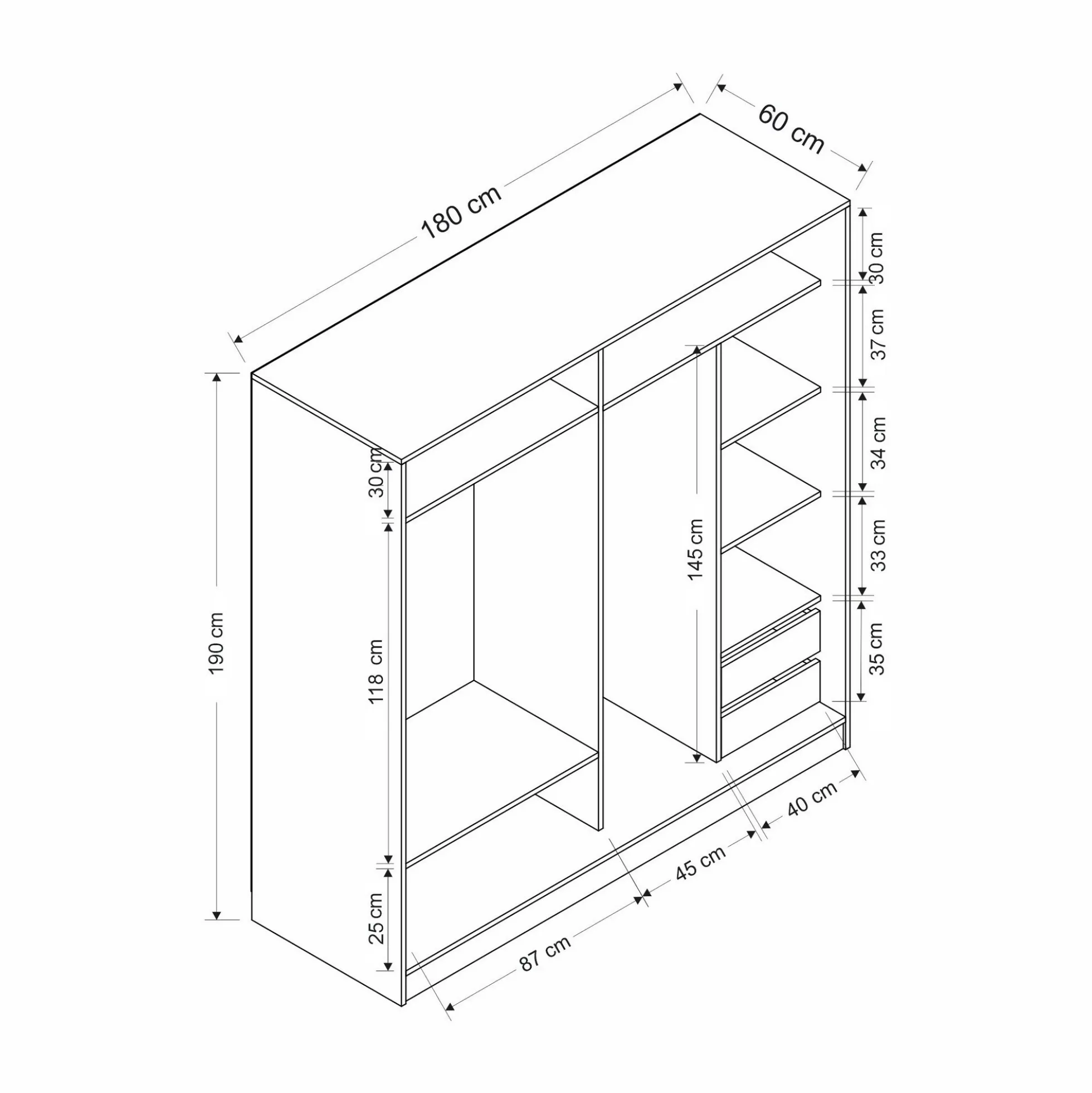 Armoire portes coulissantes effet bois, 1 face grise BYRON