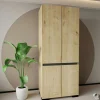 Armoire 2 portes effet bois détail gris, 5 étagères BYRON