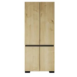 Armoire 2 portes effet bois détail gris, 5 étagères BYRON