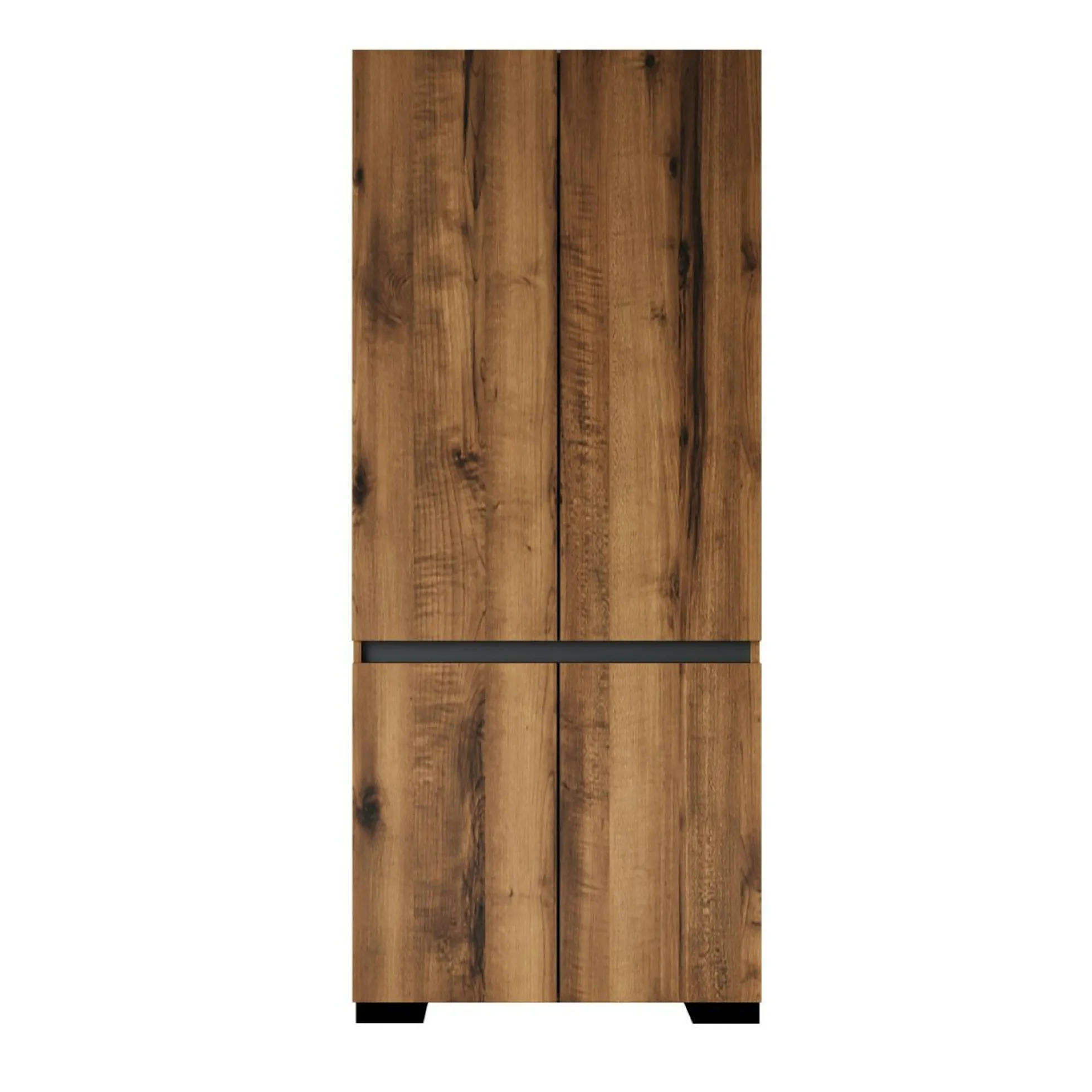 Armoire 2 portes effet noyer détail gris, 5 étagères BYRON