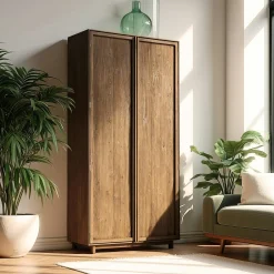 Armoire 2 portes 90x200cm en bois de teck recyclé SWING