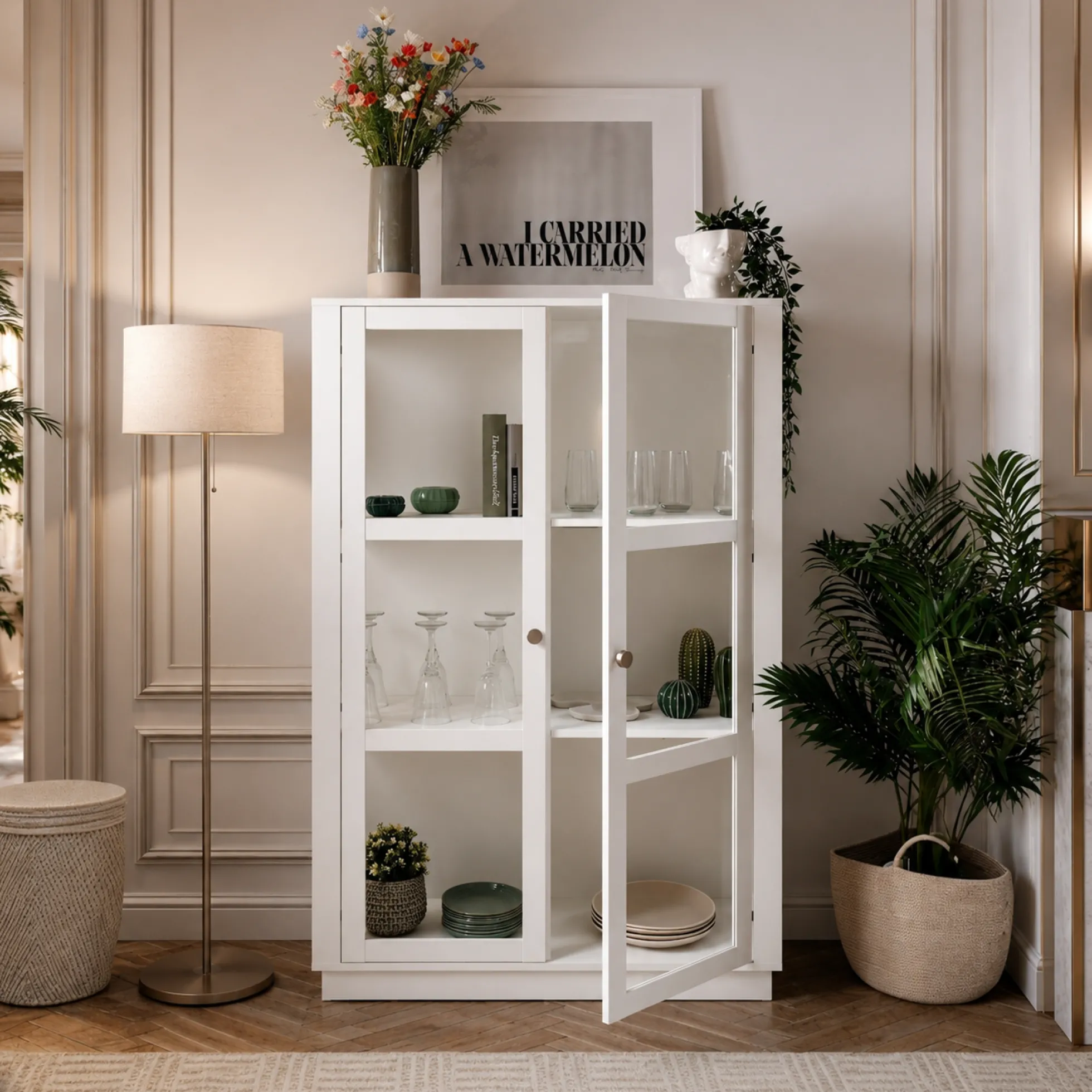 Armoire vitrée blanche 2 portes RAVEN