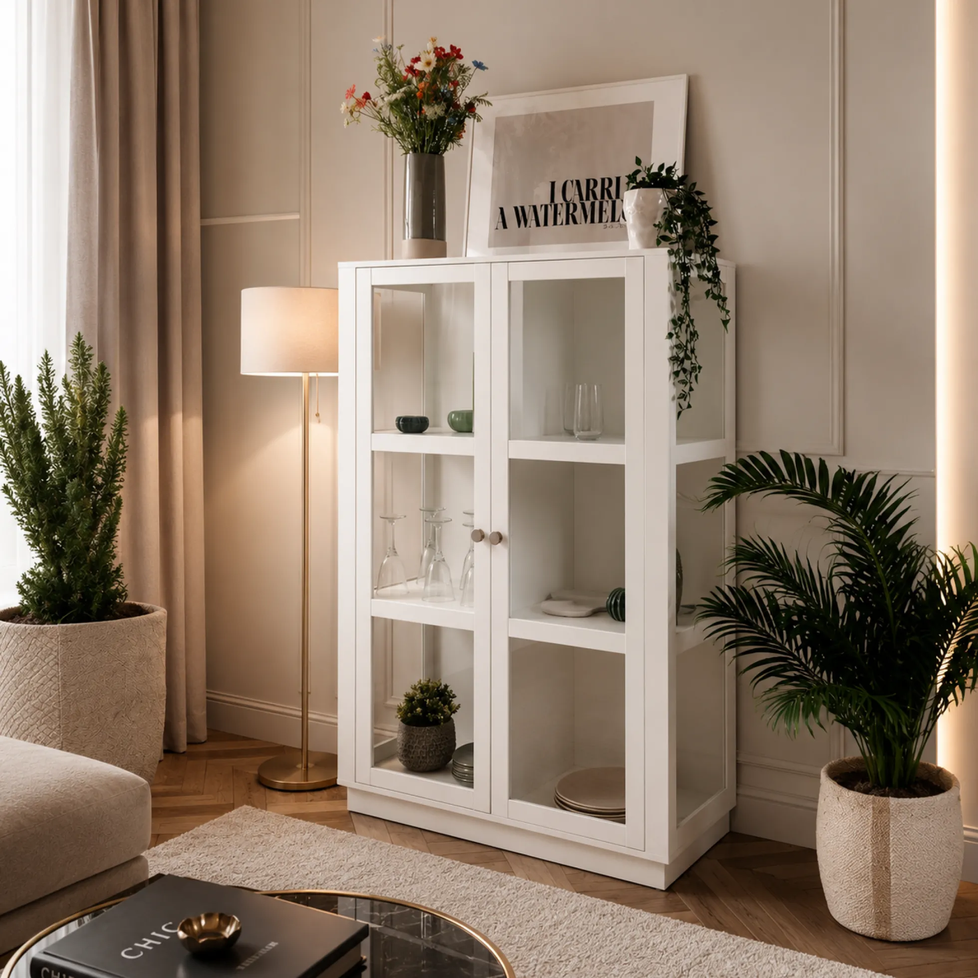Armoire vitrée blanche 2 portes RAVEN