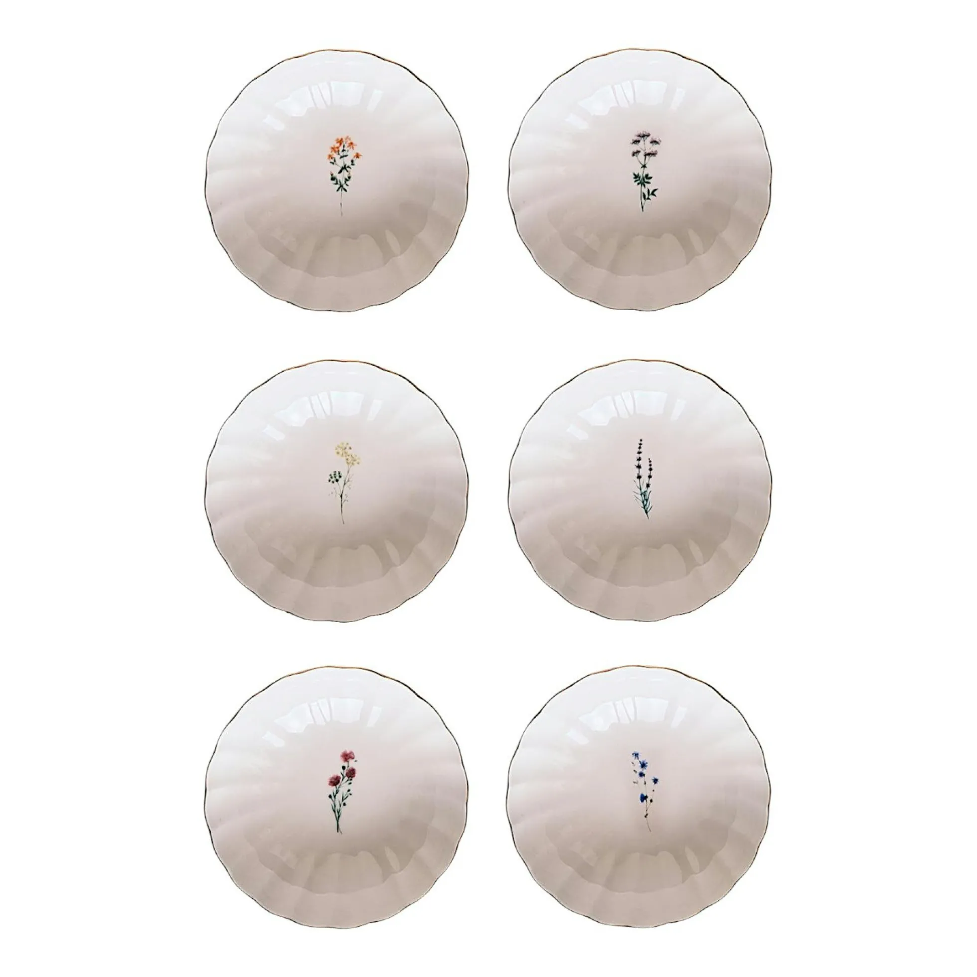 Assiette dessert blanche motifs fleurs, porcelaine (x6) ELDA