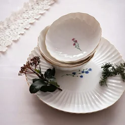 Assiette dessert blanche motifs fleurs, porcelaine (x6) ELDA