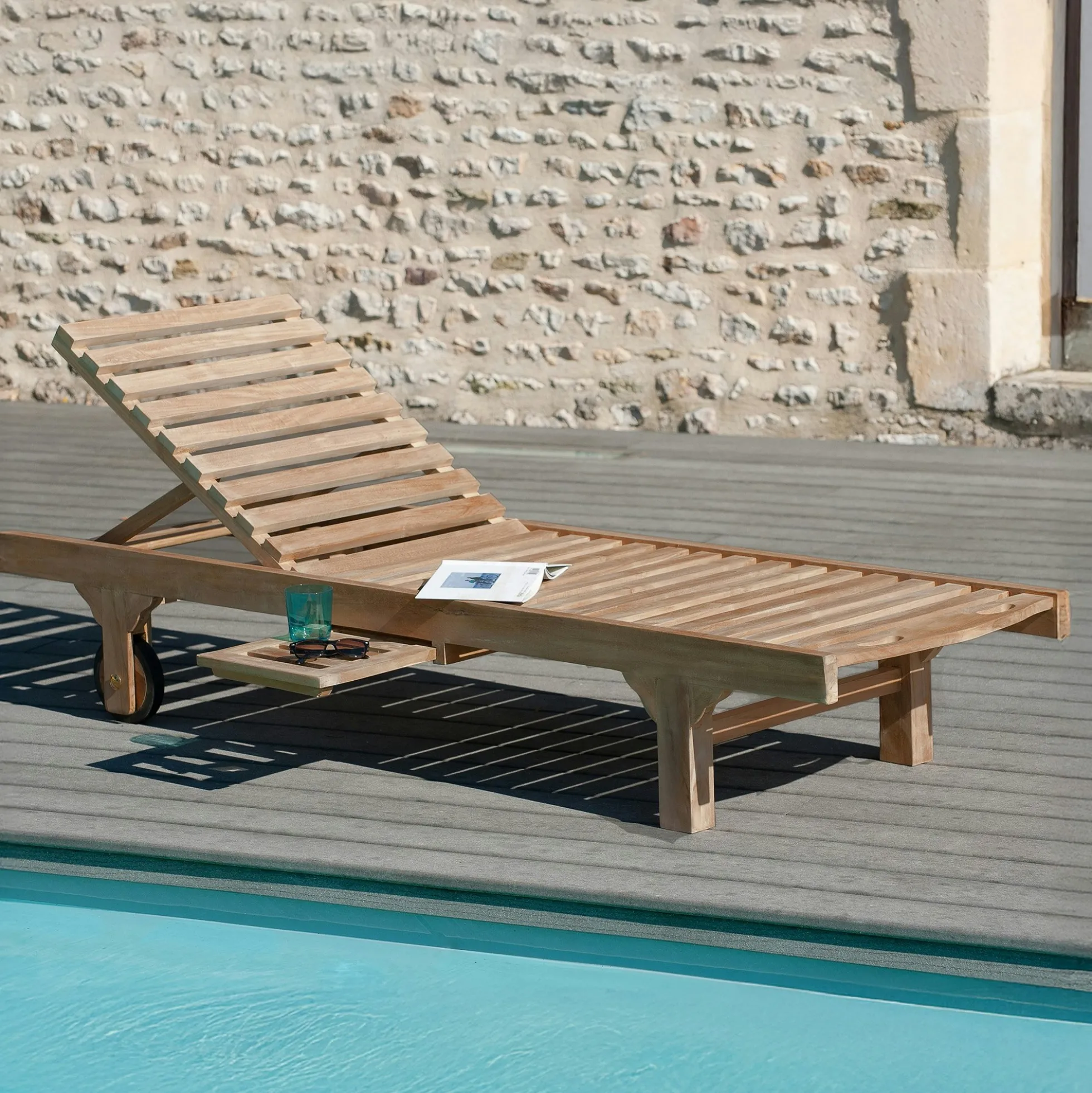 Bain de soleil transat jardin en Teck massif 205cm SUMMER