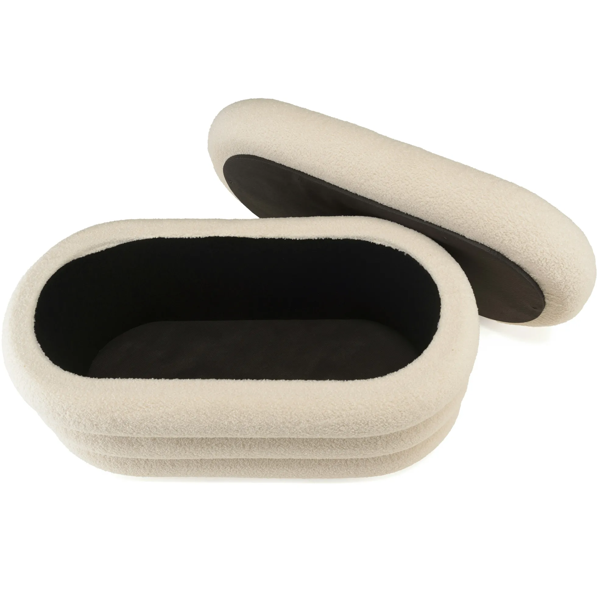 Banc avec rangement en tissu bouclette blanc CASTILLE