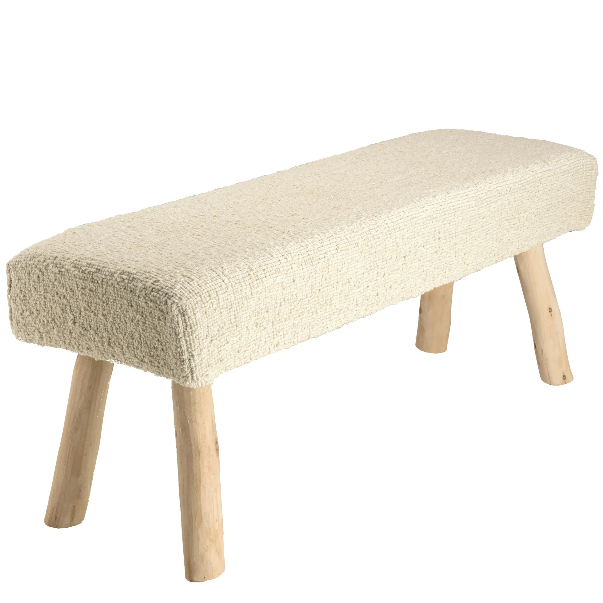 Banc bohème assise laine ivoire effet canevas TIM