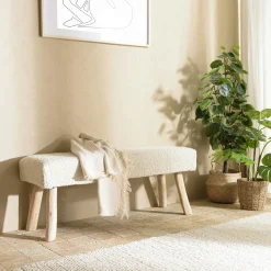 Banc bohème assise laine ivoire effet canevas TIM