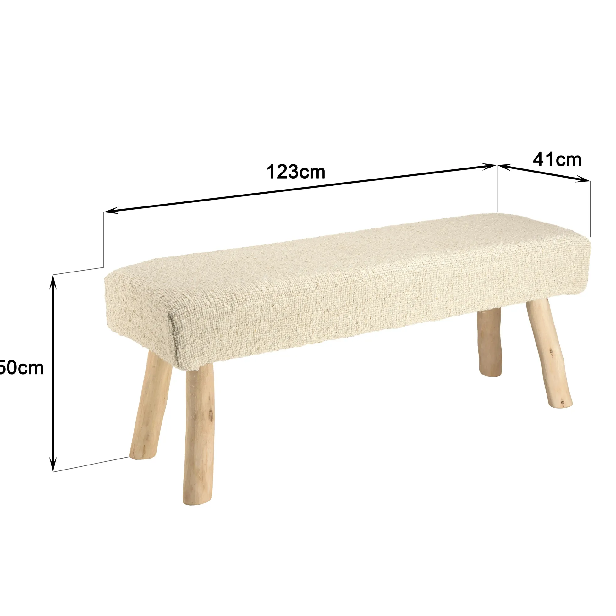 Banc bohème assise laine ivoire effet canevas TIM