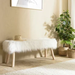 Banc bohème effet fourrure ivoire TIM