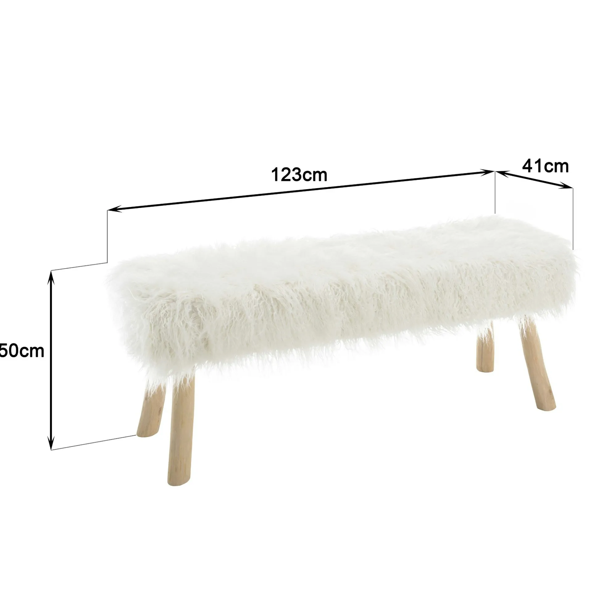 Banc bohème effet fourrure ivoire TIM