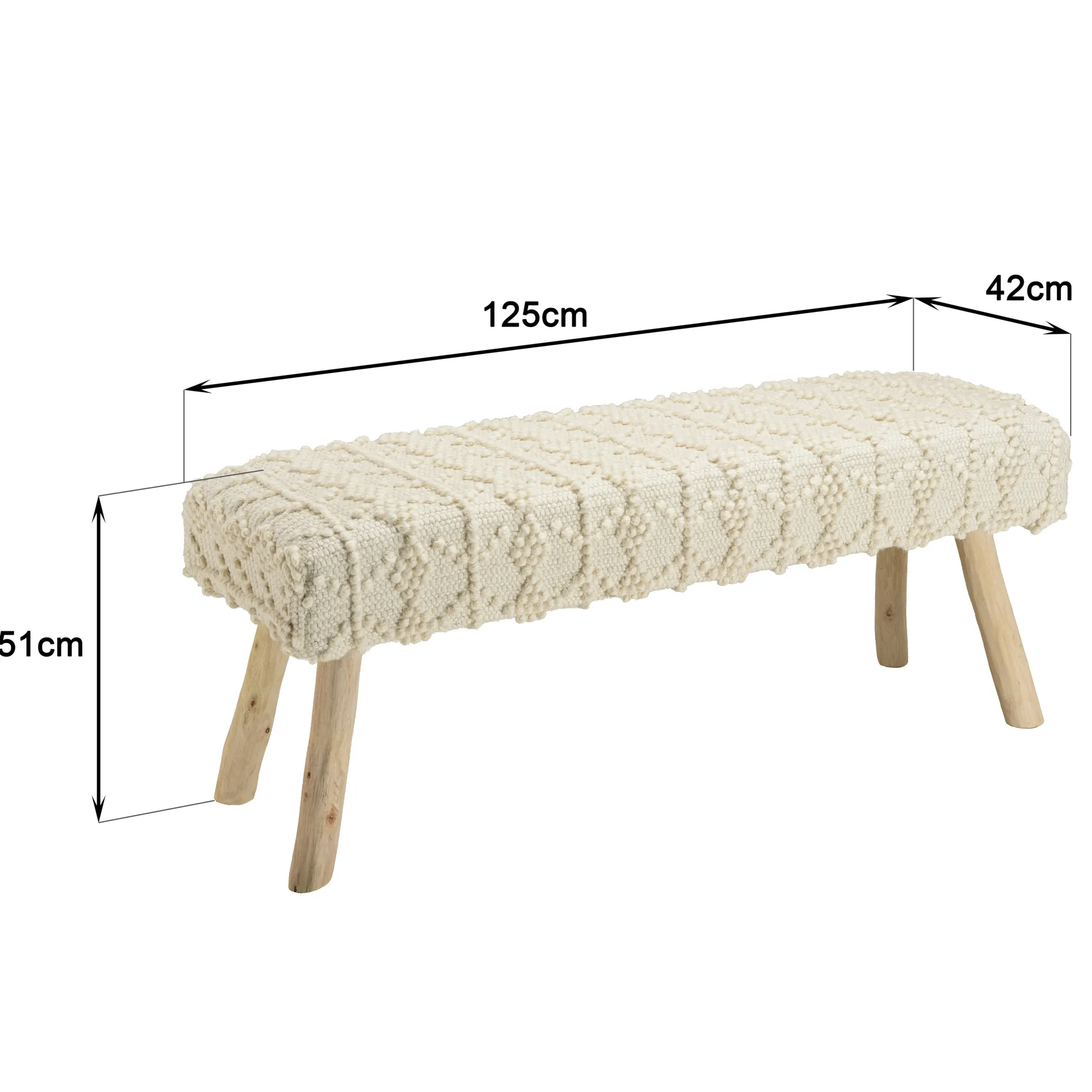 Banc bohème laine ivoire avec losanges TIM