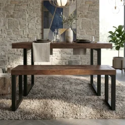Banc bois brun recyclé pieds métal 140 cm SAMOA