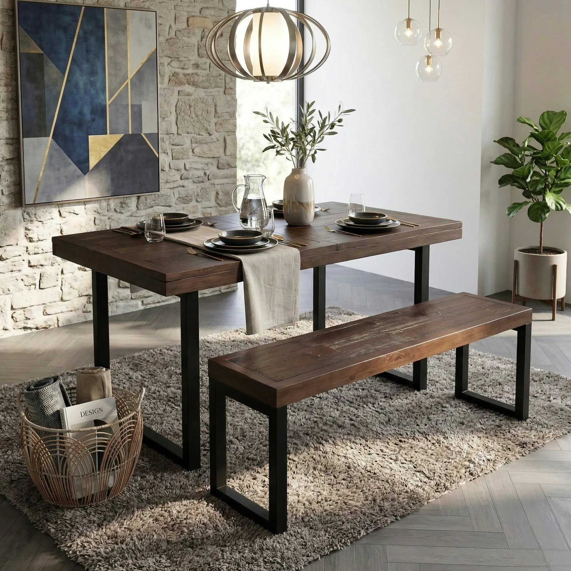 Banc bois brun recyclé pieds métal 140 cm SAMOA