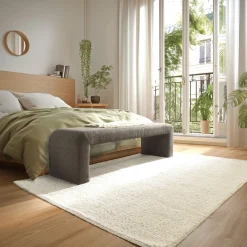 Banc/ Bout de lit en tissu petite bouclette taupe foncé COLOMBUS