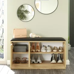 Banc à chaussures avec assise 3 portes décor bois clair MARFA