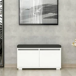 Banc à chaussures blanc assise et 4 niches fermées MARFA